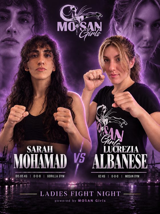 Fight Card: Sarah Mohamad (Team Gorilla Gym) gegen Lucrezia Albanese (MOSAN Gym), K1 · Super Fly bis 65 kg
