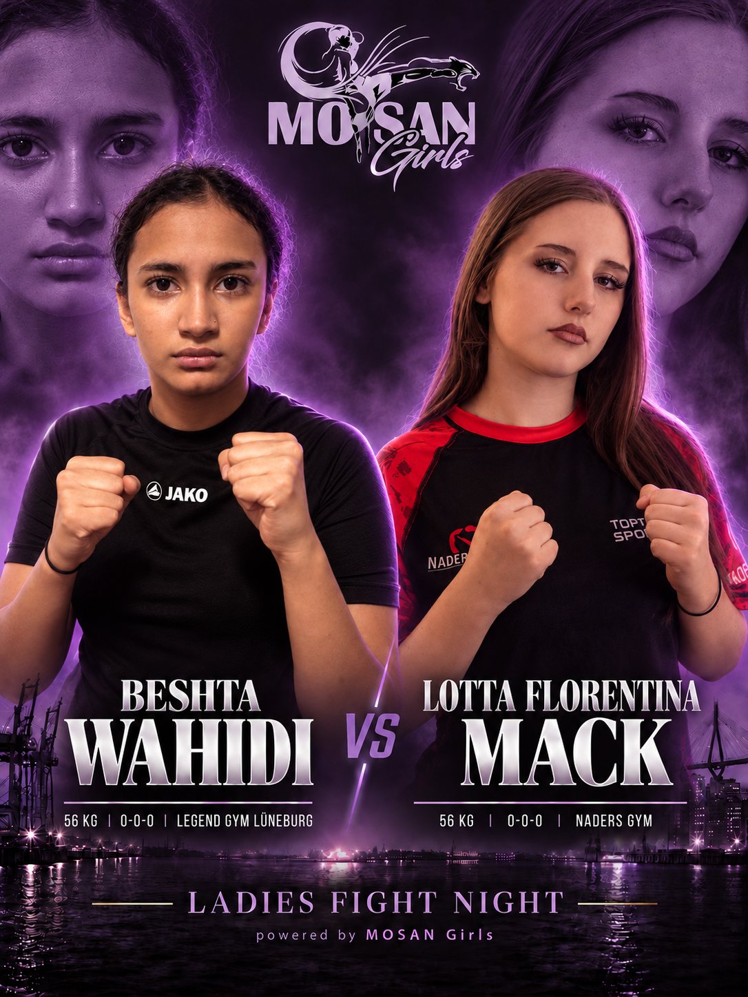 Fight Card: Beshta Wahidi (Legend Gym Lüneburg) gegen Lotta Florentina Mack (Naders Gym), K1 · Mini Fly bis 56 kg